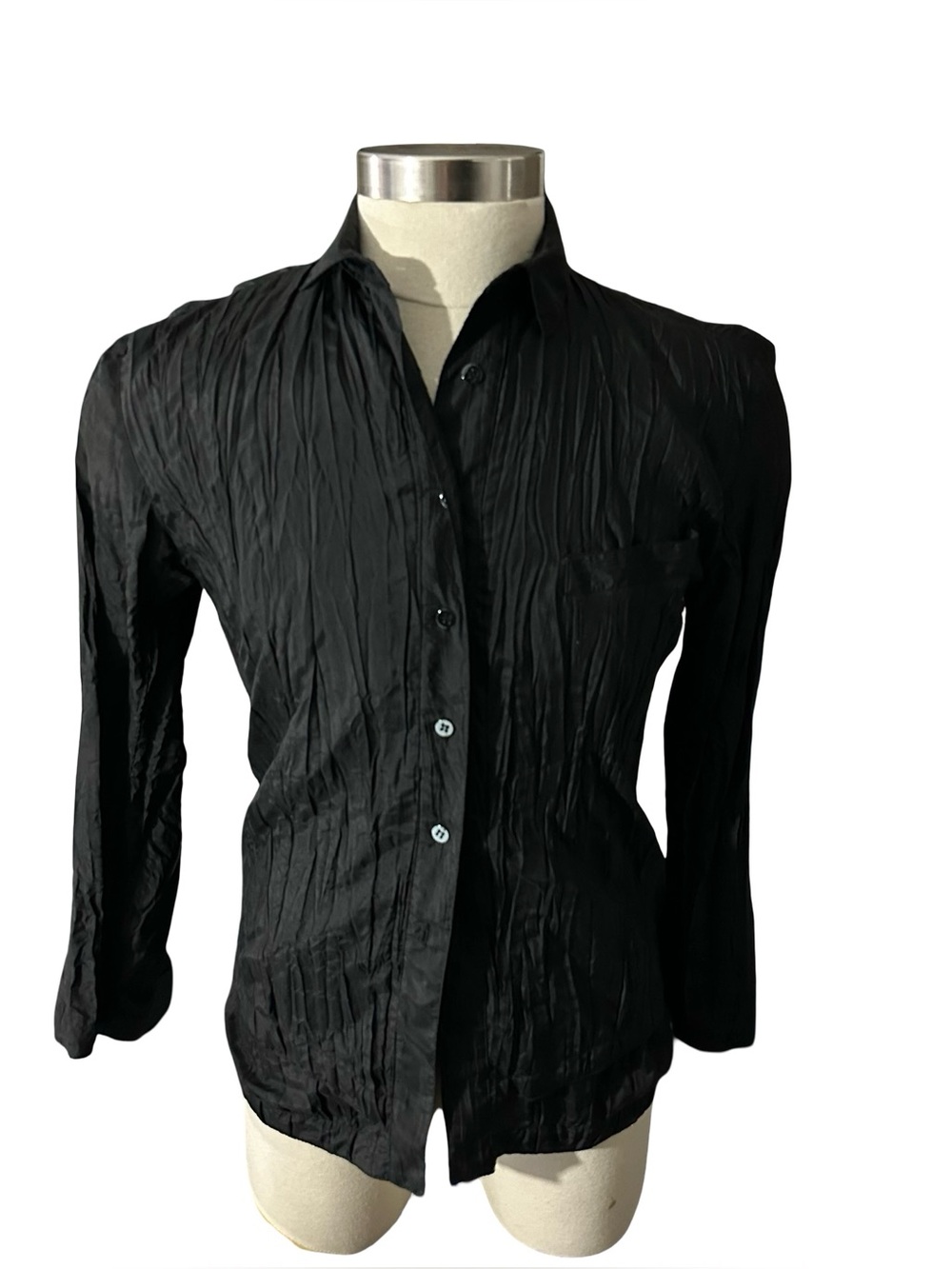 Men's Black Crinkle Long-Sleeve Shirt